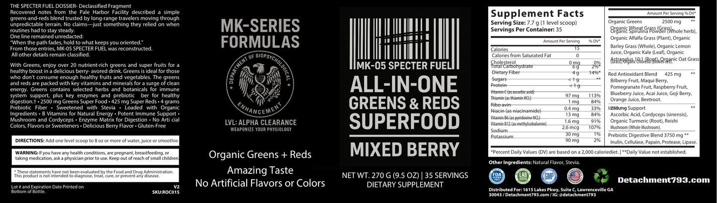 Premium Green & Red Superfoods, Mixed Berry- MK-05 SPECTER FUEL