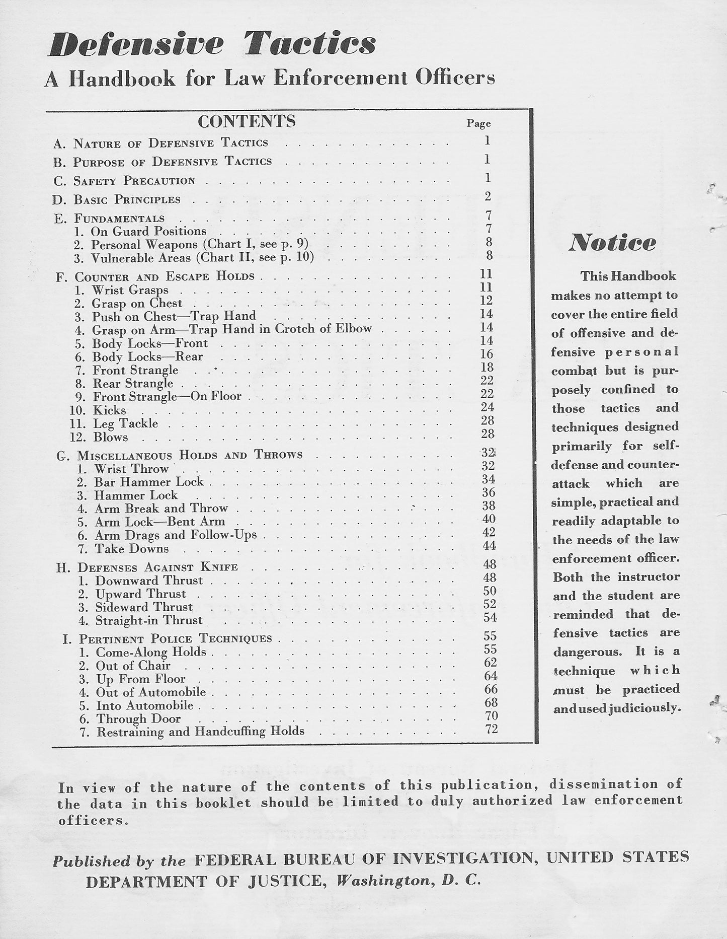 FBI Defensive Tactics- a Handbook for Law Enforcement Officers