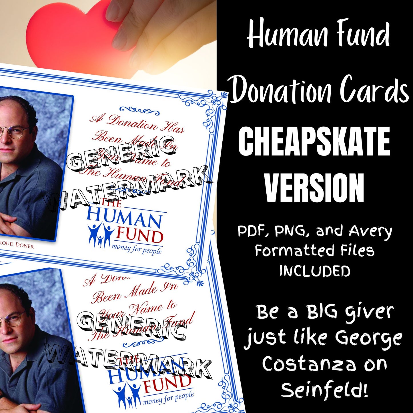 Human Fund Donation Cards. CHEAPSKATE VERSION The perfect FAKE donation!