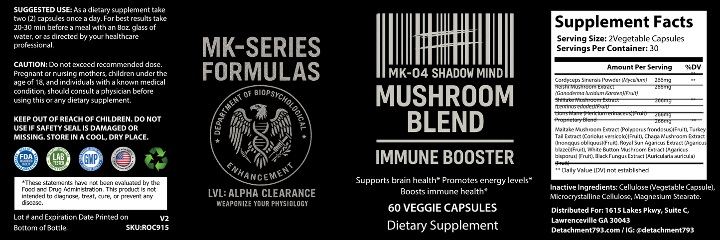Mushroom Immune Booster with Chaga, Cordyceps, Reishi and Lion’s Mane- MK-04 SHADOW MIND